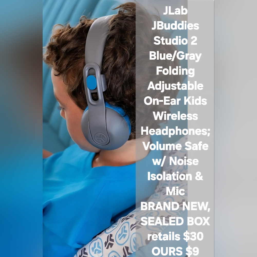 JBuddies Studio 2 Blue/Gray Kids Wireless Folding Adjustable On-Ear Headphones